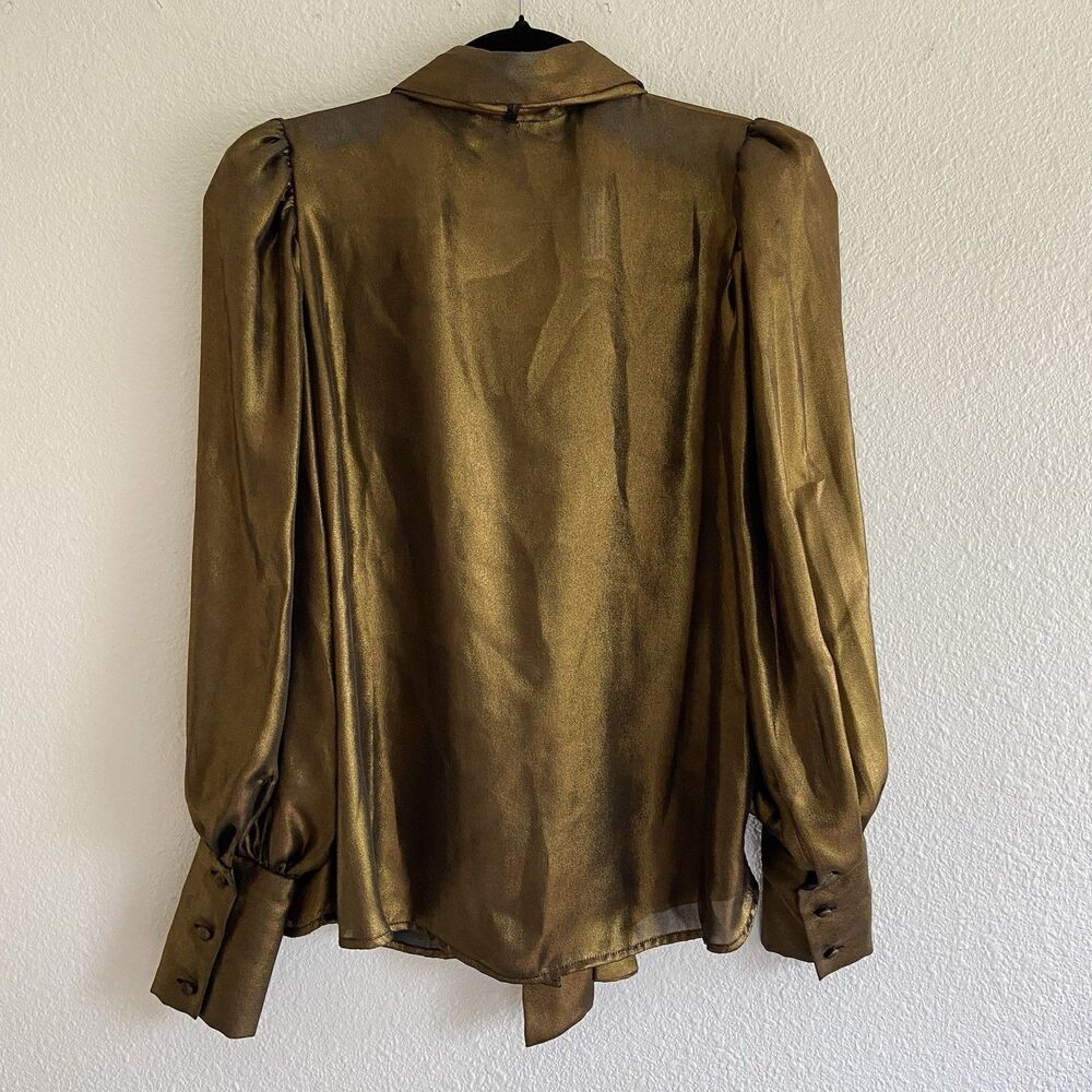 FRAME Gold Metallic Blouse Button Up Women’s XS Long Sleeve - Picture 7 of 10